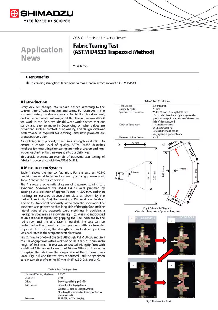 Fabric Tearing Test (ASTM D4533 Trapezoid Method)